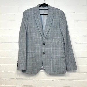 Reiss Blazer Suit Jacket Grey Checked Linen & Wool 40” Chest - Picture 1 of 12