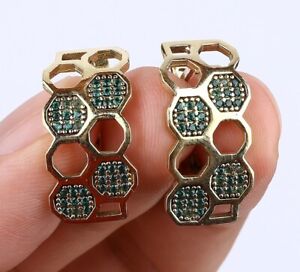 TURKISH SIMULATED EMERALD .925 SILVER & BRONZE EARRINGS #15258