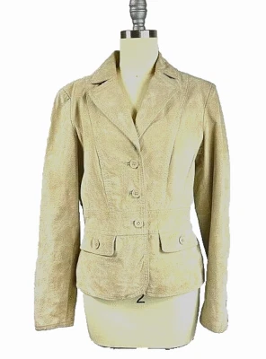 St. Johns Bay Khaki 100% Genuine Leather Suede Blazer Jacket Size Small - Image 1 of 3