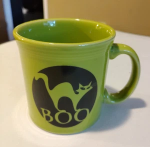 NEU Fiestaware Halloween Boo Katze Becher Zitronengras grün 12 Unzen Fiesta Java Becher SCHÖN - Bild 1 von 3