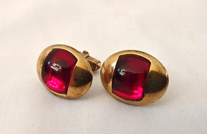 Vintage ANSON Gold Tone Cufflinks with Red Stones - Patent Pending - Picture 1 of 8