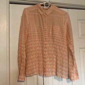 Halogen Peach Heart Pattern Blouse Women's Size M Button Up Silk Blend - Picture 1 of 7