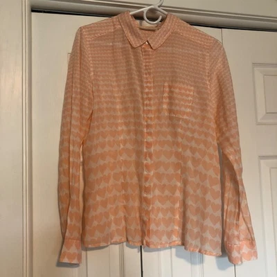 Halogen Peach Heart Pattern Blouse Women's Size M Button Up Silk Blend - Image 1 of 4