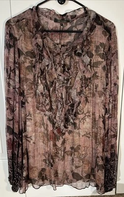 NWT Kobi Halperin Floral Print long Sleeve Lined 100% Silk Blouse Sz XL $368 - Image 1 of 4