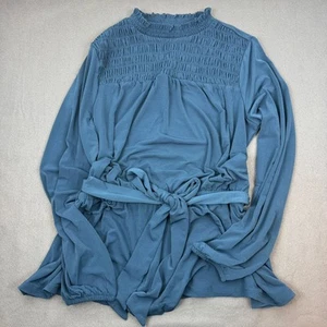 Top blusa donna RAGAZZA CON CURVE cintura smocked manica lunga blu - M - Foto 1 di 7