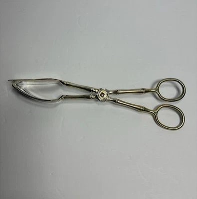 Pinças tesoura prato prata vintage, alças em forma de bambu, feitas na Itália - Imagem 1 de 4