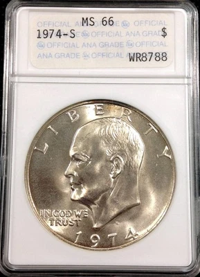 Dólar de plata Eisenhower 1974 S como nuevo 66 ~antiguo soporte Ana~ ¡Escarchado y PQ IKE ANACS! Foto 1 de 4