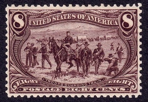 US Scott 289, 1898 Troops Guarding Train, 8c violet brown, NH MINT - Picture 1 of 2