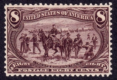 US Scott 289, 1898 Troops Guarding Train, 8c violet brown, NH MINT - Image 1 of 2