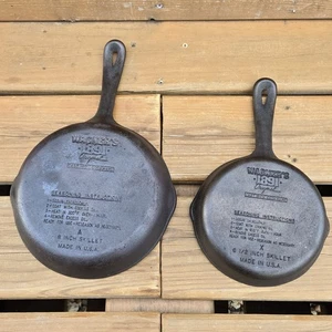 2x Wagners 1891 Original 8" & 6.5" Cast Iron Skillet Stripped & Seasoned USA - Picture 1 of 11