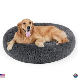 Cozy Faux Fur Donut Cuddler Bed for Dogs & Cats - Plush Calming Pillow for Pets - Picture 1 of 6