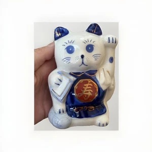 Vintage Hand Painted Japanese Ceramic Maneki Neko Lucky Cat - Picture 1 of 8
