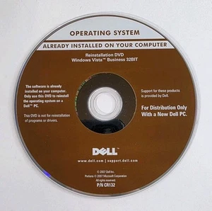 Microsoft Windows Vista Business 32 Bit DELL Reinstallation DVD Disk - Picture 1 of 3