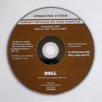 Microsoft Windows Vista Business 32 Bit DELL Reinstallation DVD Disk - Image 1 of 3