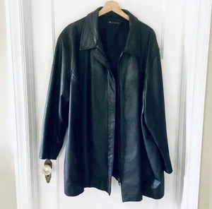 Chaqueta de cuero genuino negra para hombre talla 3X larga pesada cremallera defecto clásico - Imagen 1 de 17