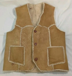 Vintage Handarbeit Wildleder Leder Fell Lammfell Weste Unisex M - Bild 1 von 10