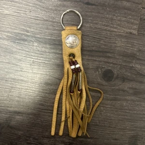Schlüsselanhänger Schlüsselring weiches gelbes Leder Fransen Western Boho Büffel Münze - Bild 1 von 2