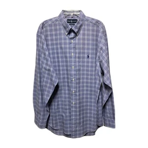 RALPH LAUREN Men’s 17 XL CLASSIC FIT Shirt Button Front Long Sleeve Blue Check - Picture 1 of 5