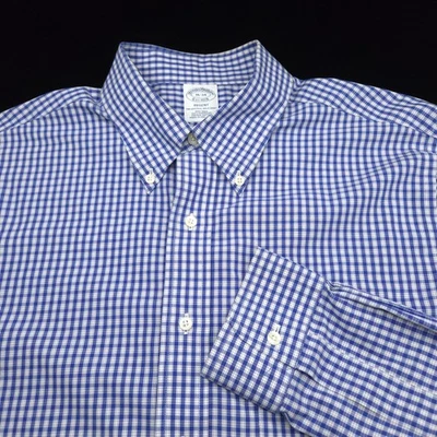 Brooks Brothers Shirt Mens 16-34 Blue White Check Regent Slim Fit Supima Cotton - Image 1 of 4