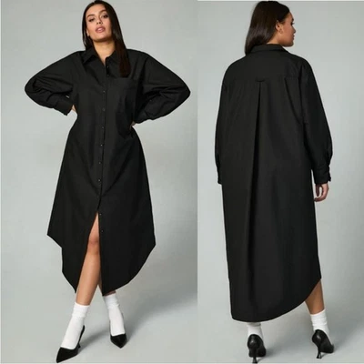 Anthropologie Maeve The Soren Long Sleeve Shirt Dress Black Midi Collared XS - Image 1 of 4