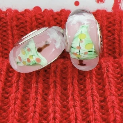 2 piezas Auténtico Árbol de Navidad Rosa Cuentas de Cristal de Murano 925 Núcleo de Plata Euro Dije Foto 1 de 3