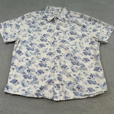 Camisa Haggar Para Hombres XL Azul Blanco Palma Floral Abotonada Manga Corta Verano Top Foto 1 de 4