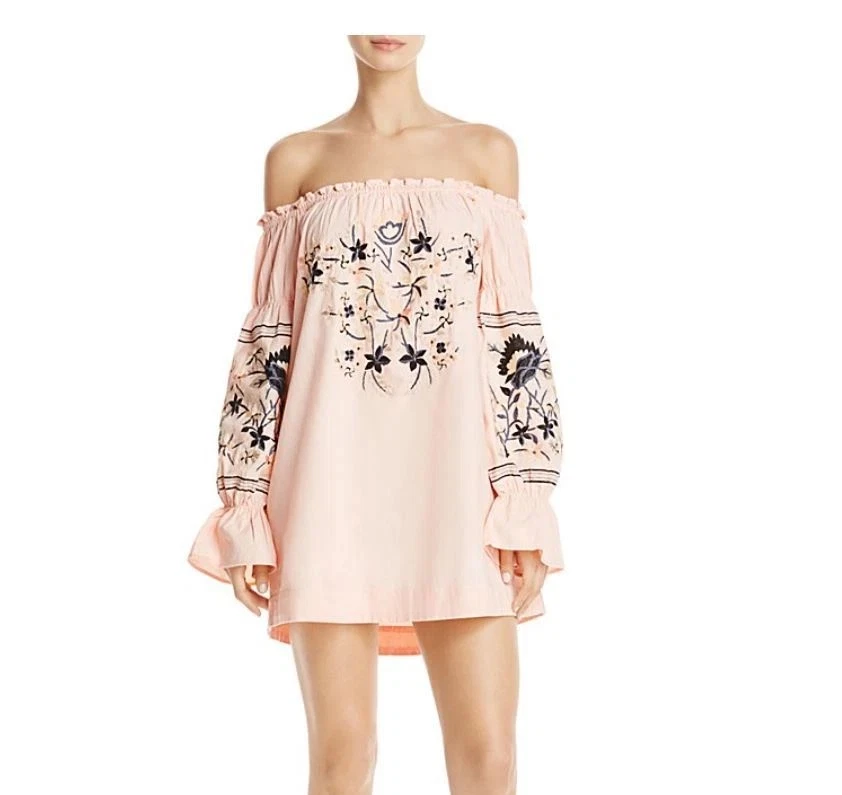 Mini Vestido FREE PEOPLE Rosa/Melocotón Flor Du Jour Bordado Algodón Talla L Foto 1 de 4