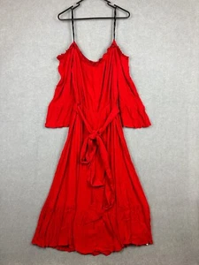 City Chic Dress Womens Large Red Pure Viscose Off The Shoulder Tie Waist Ruffle - Picture 1 of 7