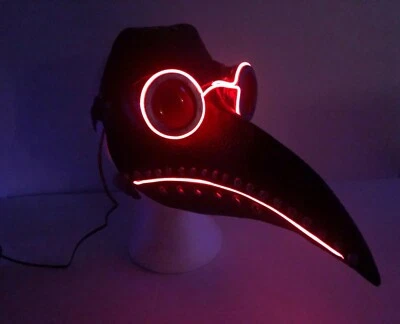 Plague Doctor Halloween Mask EL Wire Light up LED GLOW Dr Bird Crow Mask - Image 1 of 4