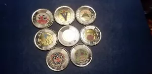 Collection Of 8 Different Beautiful Gem Coloured Canada $2 Two Dollars Coins. - Picture 1 of 6