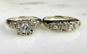 Art Deco 2.98Ct Round Cut Lab Created Diamond Wedding Bridal 925 Silver Ring Set - Picture 1 of 5