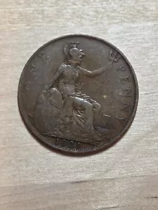 Great Britain Penny coin, 1921. KM# 810, bronze. King George V. Britannia. - Picture 1 of 4