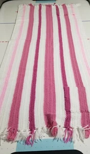 Handmade Pink White Afghan Fringed Poncho Blanket Sweater Wrap Shawl 62 × 26 - Picture 1 of 7