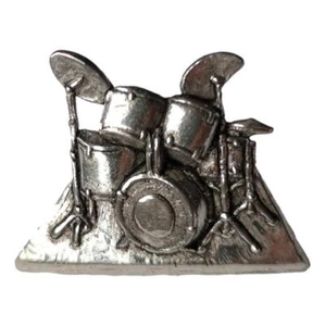 Drum Kit Jazz Band polished pewter metal lapel pin - Picture 1 of 2