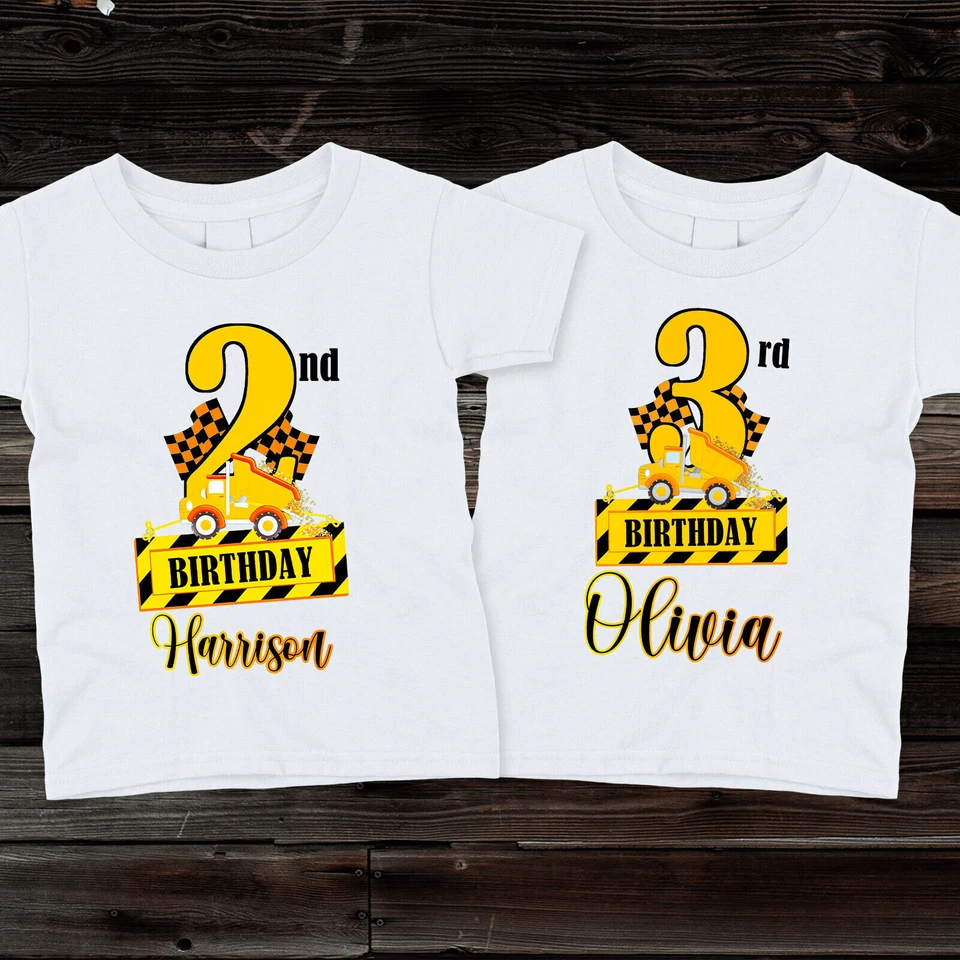 Camisetas de cumpleaños personalizadas con números de construcción para niños, niñas, niños pequeños Foto 1 de 1