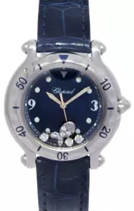 Chopard Happy Sport Fish Steel Blue Dial Ladies 32mm Quartz Watch 27/8921 - Picture 1 of 10