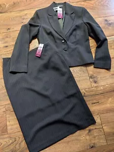 Brown with mint green pinstripe suit - skirt and blazer - size 12 PETITE. - Picture 1 of 7