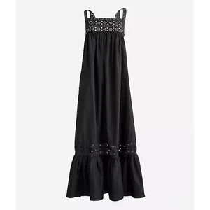 NWT J.CREW Athena Dress in Cotton Poplin Black Maxi Summer Eyelet Lace Preppy L - Picture 1 of 11