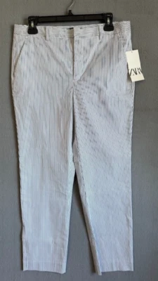 ZARA  Pants Women Size Large White Striped Pockets Business - Image 1 of 4