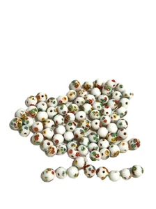 RARE Whit VTG Lot 10 Skunk Venetian Lamp Work African Trade Beads Flower JAPAN - Foto 1 di 5