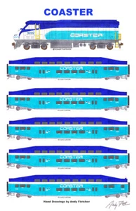 Póster firmado por Andy Fletcher de 11""x17"" de tren montaña rusa - Imagen 1 de 1