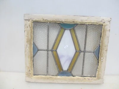 Antique Stained Glass Window Panel Vintage Old Wooden Nouveau Deco Pearl 20"x17" - Image 1 of 4