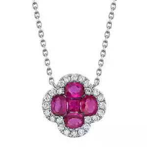 14K White Gold Ruby Diamond Clover Necklace 1.05 CTW Natural - Picture 1 of 5