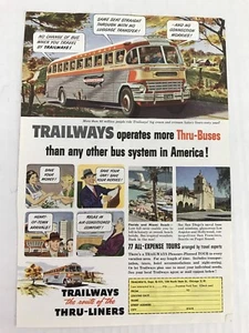 Trailways Bus Vtg 1951 Print Ad The Route Of The Tru-liners - Picture 1 of 3