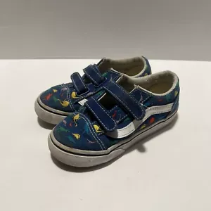 Van's Low-Top Old Skool V Skateboard Sneakers Shoes Size 10 Toddlers Blue Dino - Picture 1 of 5
