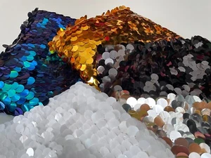 18mm Large Glitter Sequin Fabric Sparkling Paillettes Mesh Material - 130cm Wide - Picture 1 of 33