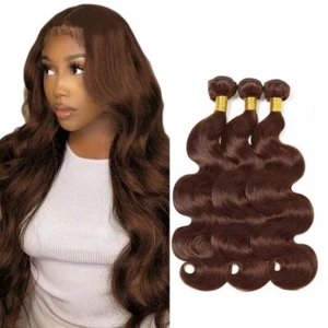 #4 Brown Human Hair Bundles Body Wave Human Hair Extensions Remy Virgin Hair - Picture 1 of 11