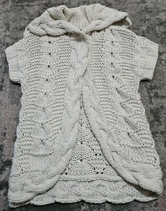 TED BAKER Cardigan Cream Chunky Knit Collared Short Sleeve Womens Size 3 - Picture 1 of 7