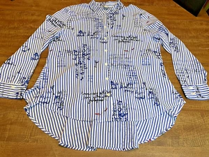Chicos Camicia Donna Bianca Blu Righe Bottoni 2 (L/12) Martini Resort Coastal - Foto 1 di 17