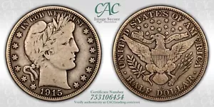 1915-D Barber Half Dollar CACG F-12 CAC - Picture 1 of 3
